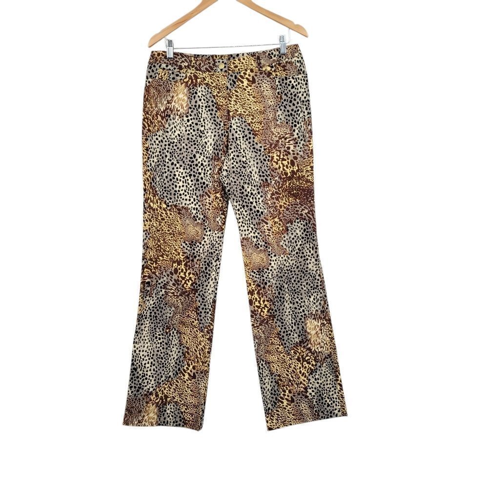 Carlisle Animal Print Straight-Leg Jeans in Brown and Tan
